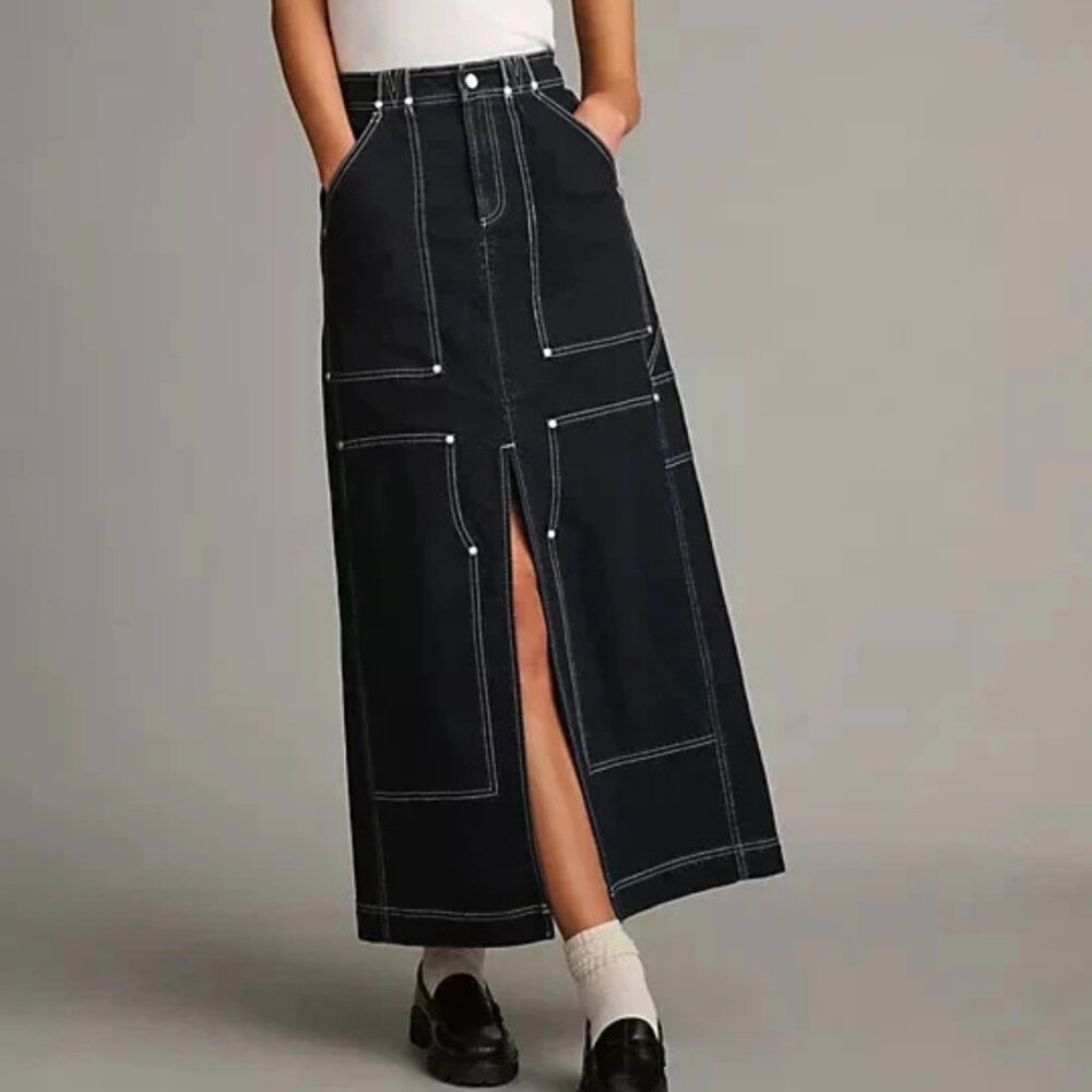 Anthropologie Pilcro Carpenter Maxi Skirt - Denim Dark - Women's Size 10